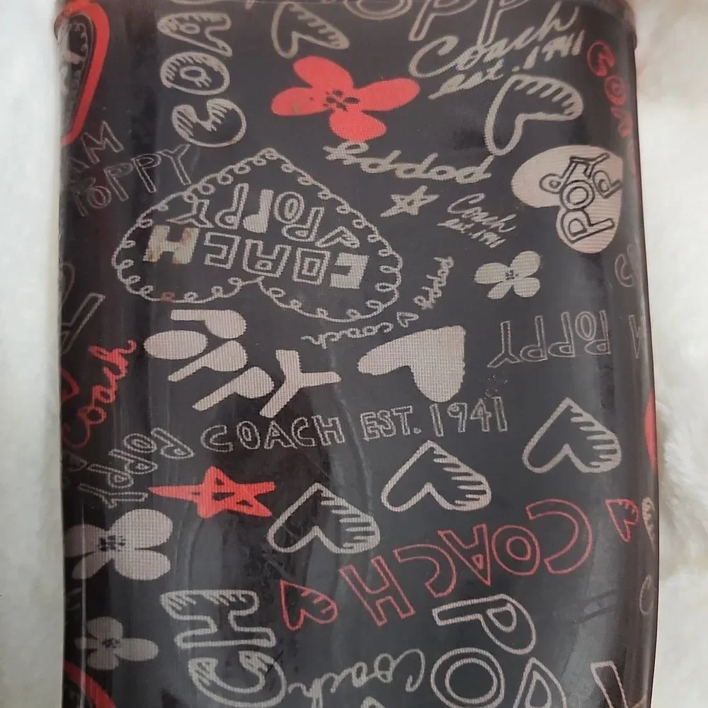Coach Poppy Graffiti Rain Boots – Size 6 – Black/Red Logo Print